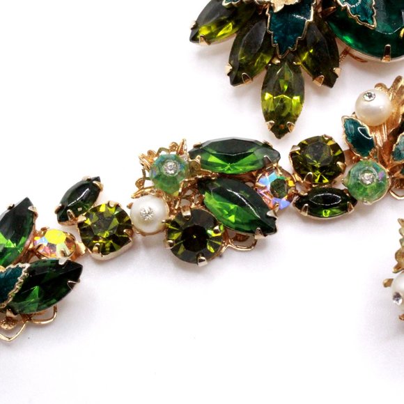 Weiss Signed AB Crystals Enamel Brooch Bracelet Earrings Parure Set - Picture 6 of 7